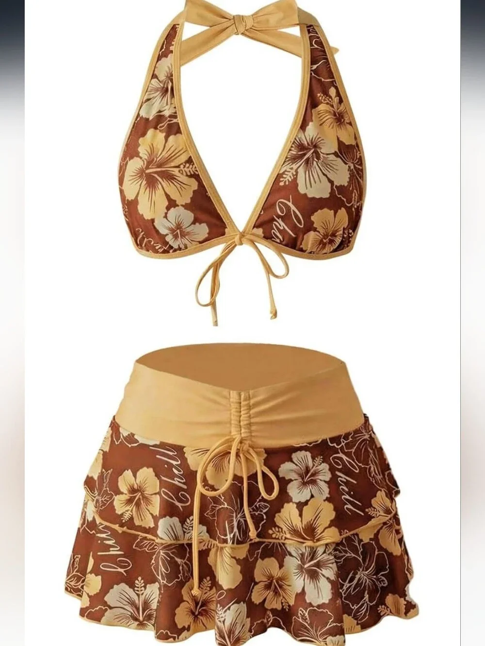 BRAND NEW 3 Piece Bikini Set Tropical Floral Print with Skirt Size SMALL